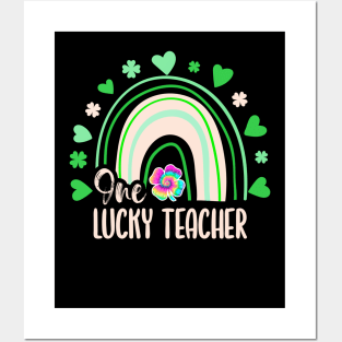 Tie Dye Rainbow Happy St Patricks Day One Lucky Teacher Shamrock Posters and Art